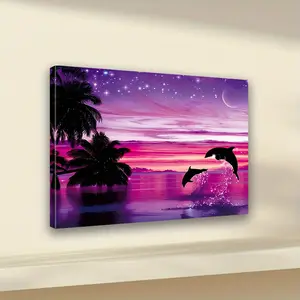 A canvas art print of a purple dolphin, framed wall poster, suitable for home, bedroom, kitchen, living room, office, hotel, and cafe decoration, ideal as a gift for family and friends