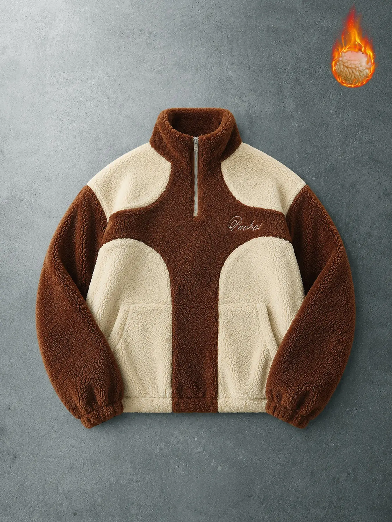 Men's Retro Patchwork Jacket, Loose High Neck Half-Zip Warm Sweatshirt, Fashionable Casual Outdoor Travel Party Streetwear