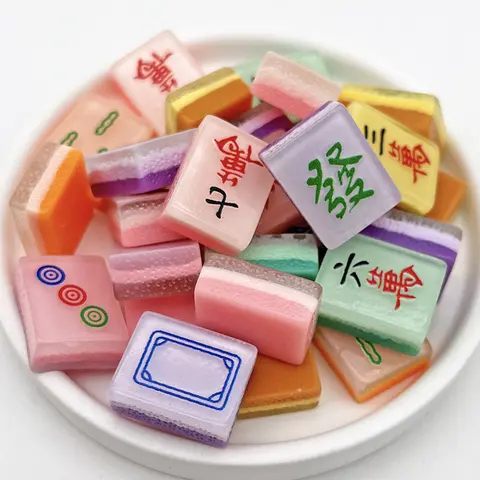 Handmade Set of Mini Mahjong Resin Pieces Mixed Pack - DIY Crafting Materials for Cream Glue Hair Clips, Keychain Handicrafts