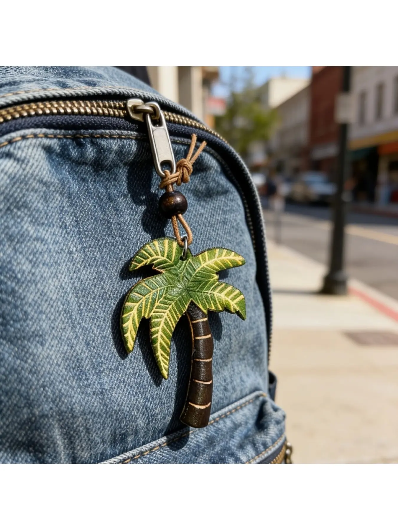 Handmade Genuine Leather Palm Tree Keychain, Hand-Painted Tropical Plant Keyring, Vintage Style Car Motorcycle Key Accessory, Unisex Backpack Charm, Cute Bag Pendant, Premium Gift for Women Men