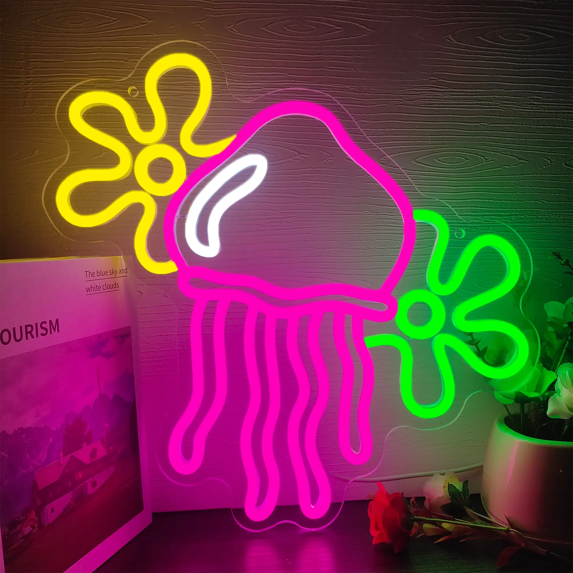 Jellyfish Neon Lights for Wall Decoration, Dimmable LED Jellyfish Lights, Jellyfish Flower Neon Signs, Illuminated Signs, Neon Wall Lights for Bedrooms, Bars, Birthday Parties, Wedding Gifts