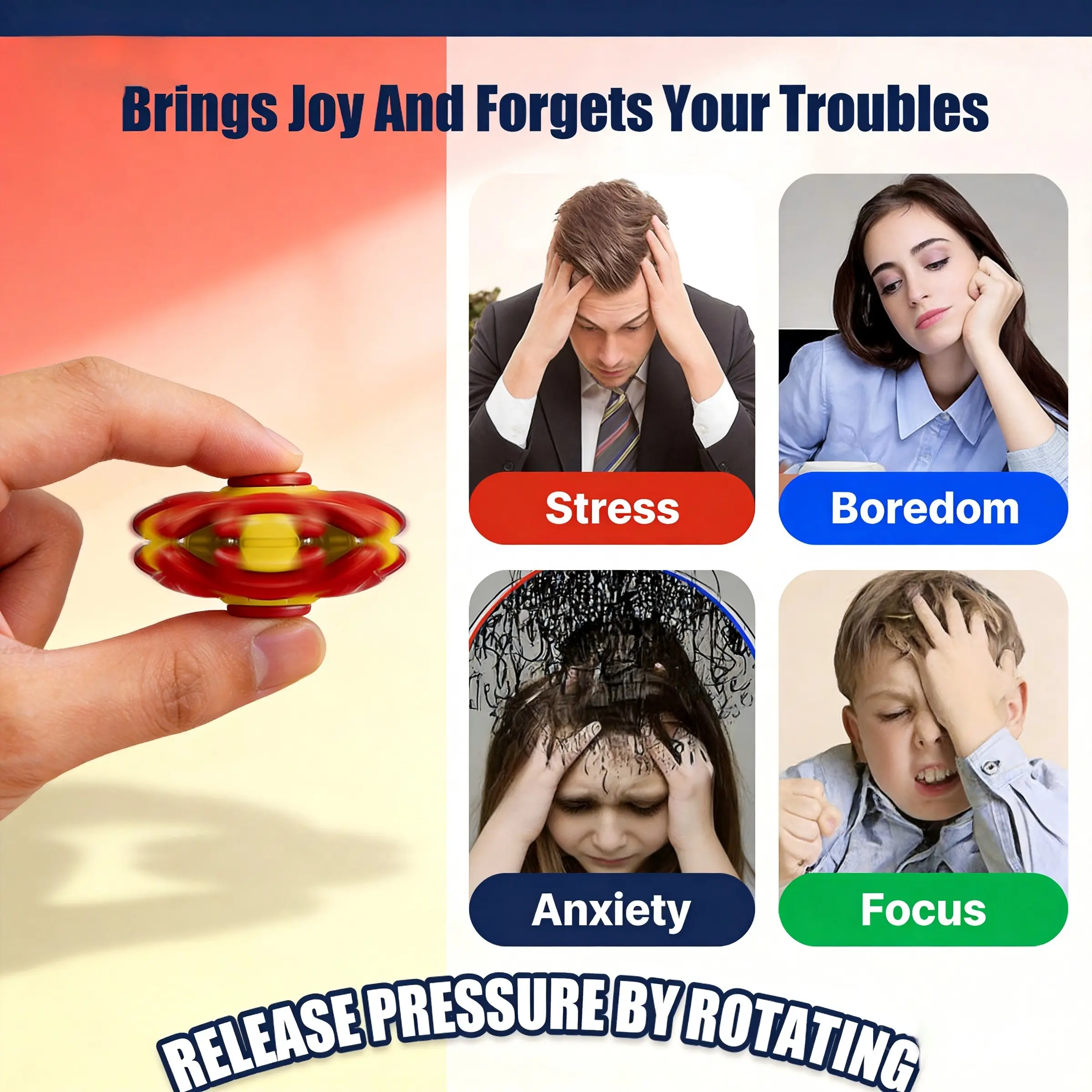 Stress Relief Spinning Fidget Ball, Rotating Fidget Spinner Ball, Desk Toy for Adults and Kids to Relieve Stress and Anxiet