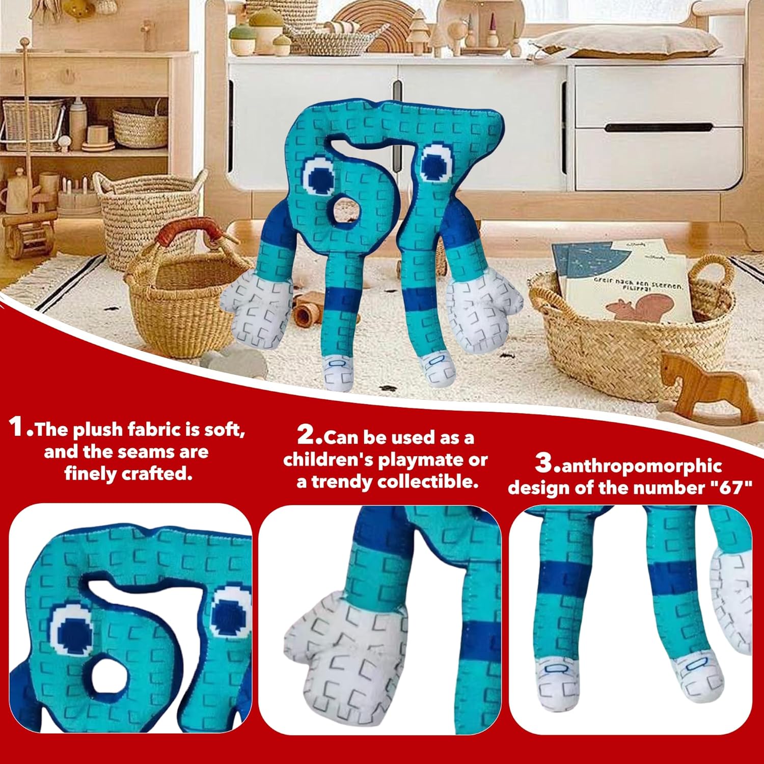 Steal a Brainrot 67 Plush 9.8inch – Viral Meme Toy Soft Pixel Collectible, TikTok Fan Must-Have Gift