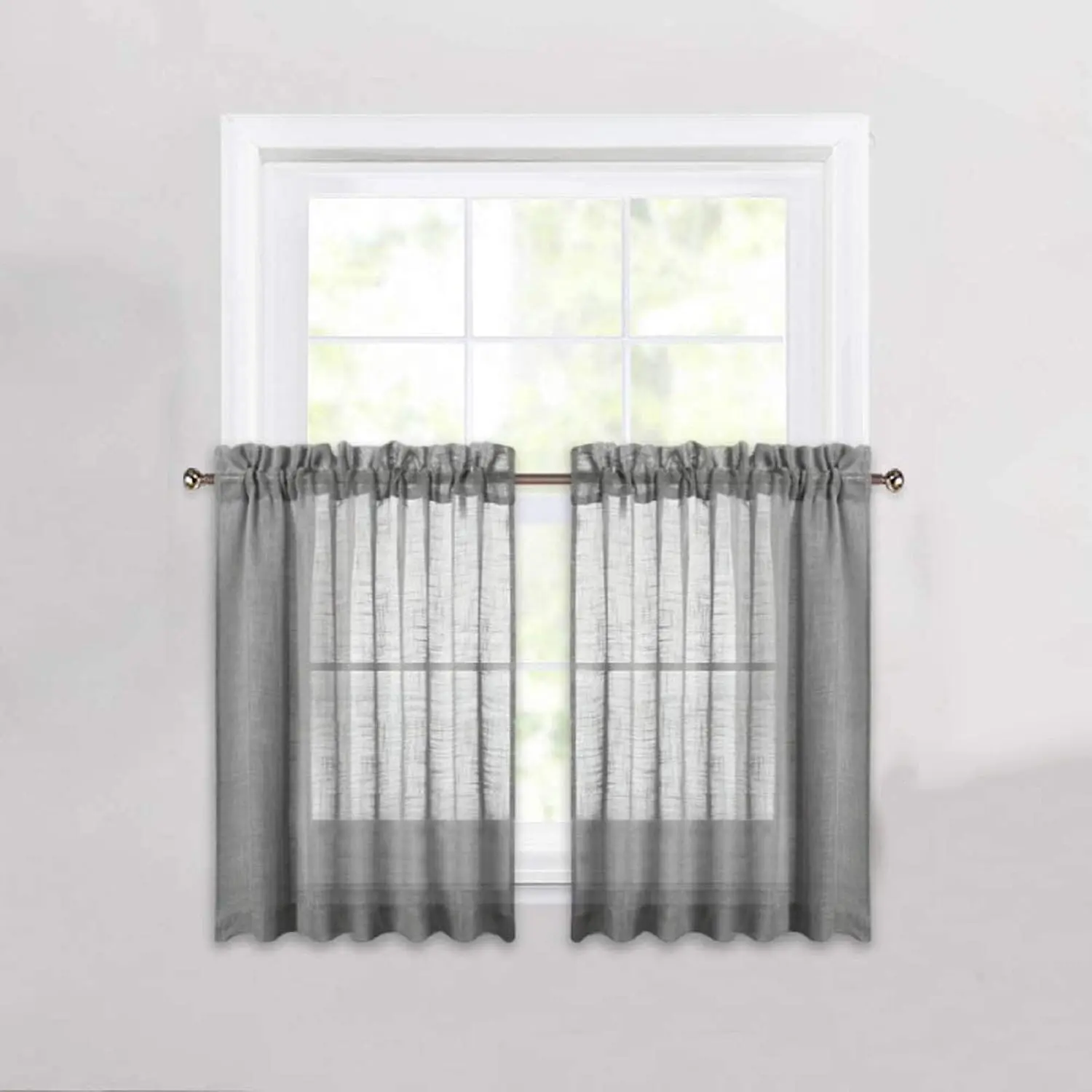 Sheer Gray Tier Curtains 24 Inch Length, Small Window Curtains  for Kitchen/Bathroom/Living Room/Cafe/Basement, Short Voile Curtain Tiers 36in x 24in, Rod Pocket, 2 count