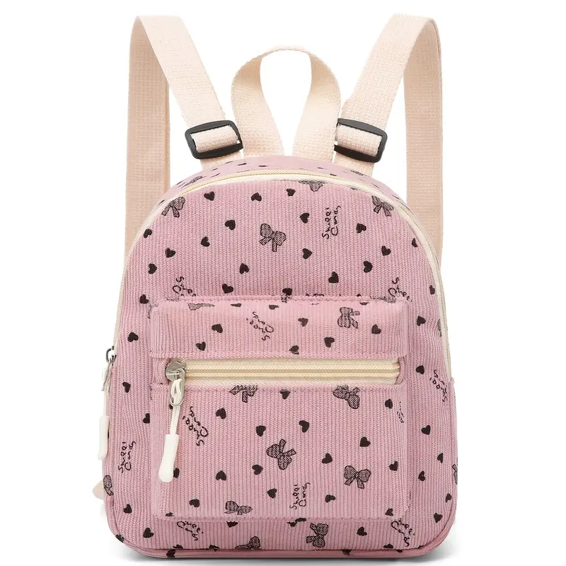 Stylish and Fresh Mini Corduroy School Backpack, New Sweet and Versatile Small Backpack with Phone Storage Pouch