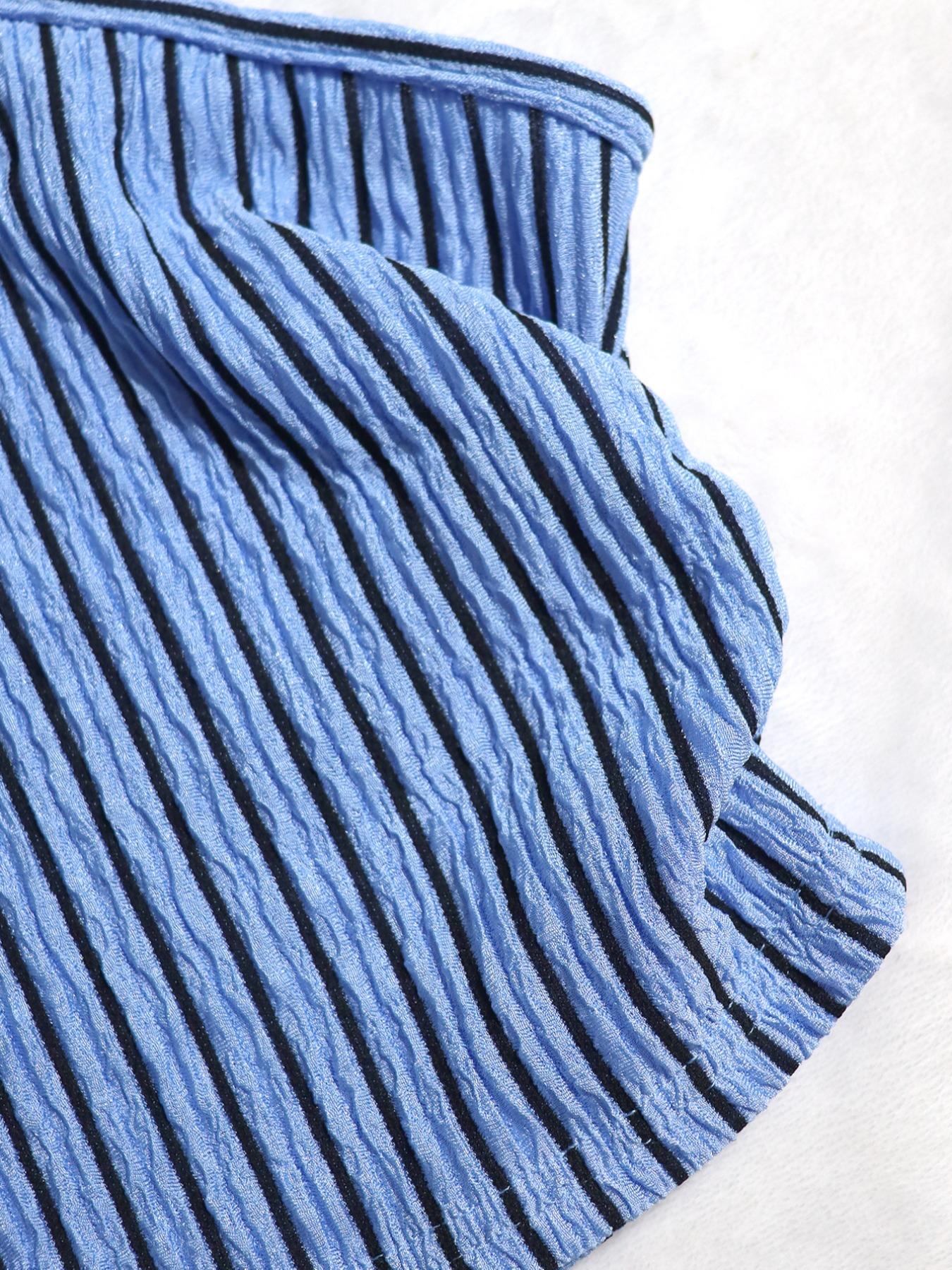 Women's Sexy Asymmetrical One-Shoulder Striped Two-Piece Set, High-Waist Tie Slim Fit Long Dress Summer Vacation