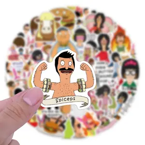 55pcs Bob's Burgers Stickers Pack, Cartoon Graffiti Decals, Waterproof Vinyl Stickers for DIY Phone Case, Water Bottle & Laptop Decor