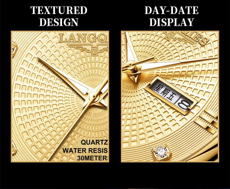 LANGQIES Elegant Multi-Function Men's Watch with Original Swiss Movement, featuring Dual Calendar, 42mm Dial, Sapphire Crystal, Stainless Steel Band, and Luminous Water-Resistant Design.