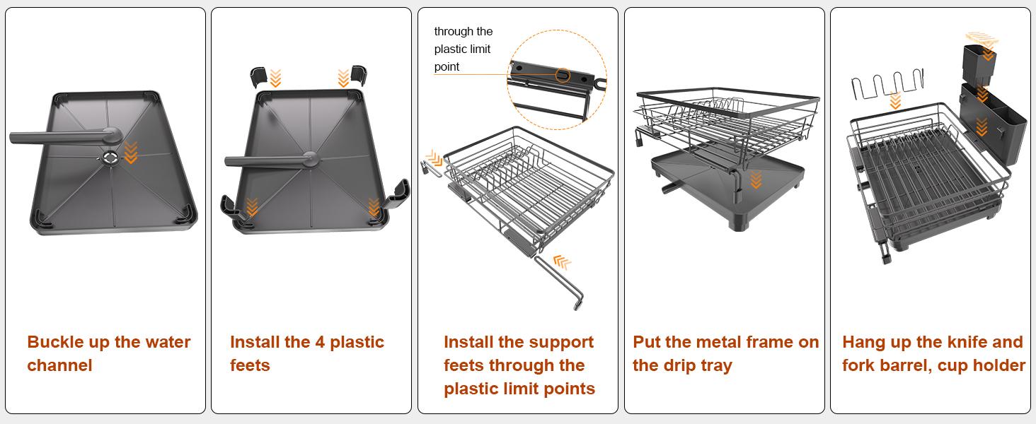 Dish Drying Rack - Expandable Dish Rack, Large Drying Dish Drainer Over Sink with Drainboard, Utensil Holder & Cup Holder, Stainless Dish Strainer for Counter, Black