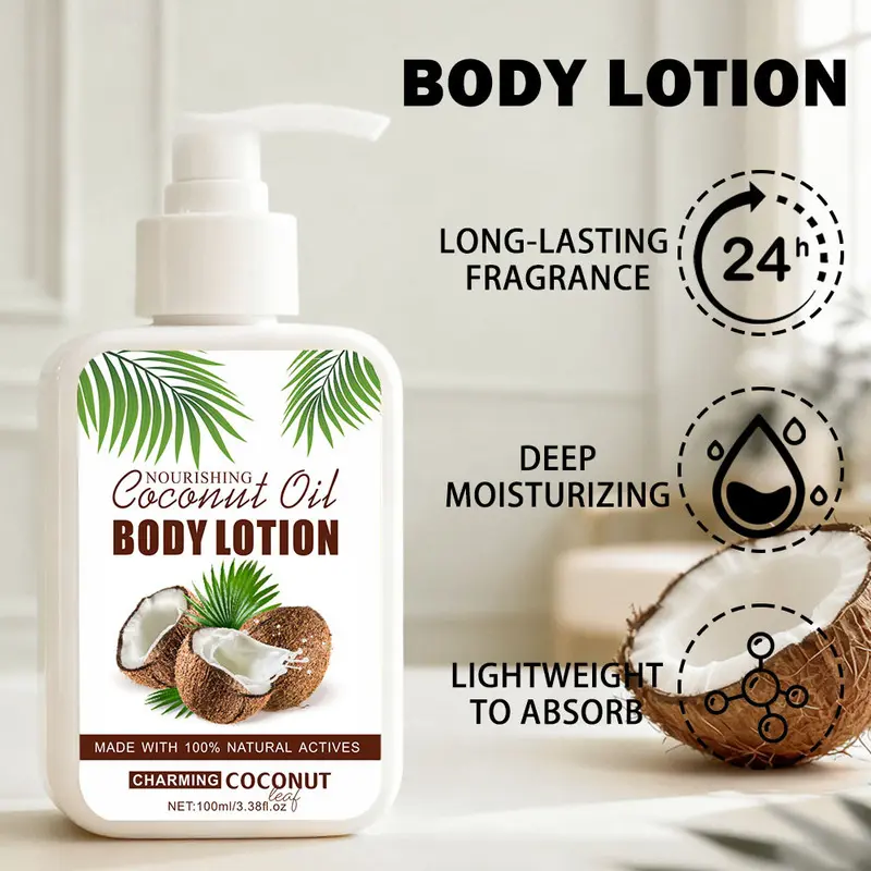100ml Coconut Scent Gentle Body Lotion, Deeply Hydrate & Nourish Relieve Dry Flaky Skin, Full Body Smoothing Cream, Ideal Daily Skincare Pick for All Seasons