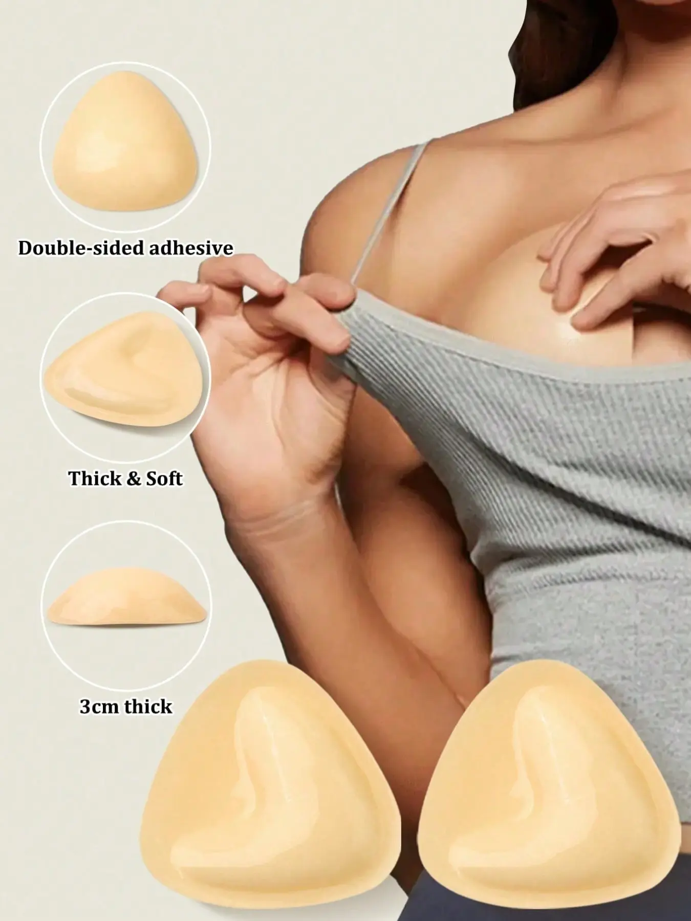 3cm Thick Double-Sided Adhesive Bust Pads, Cleavage Enhancing Sticky Bra Lift Inserts, Suitable for Bras and Swimwear, Comfortable and Secure Fit