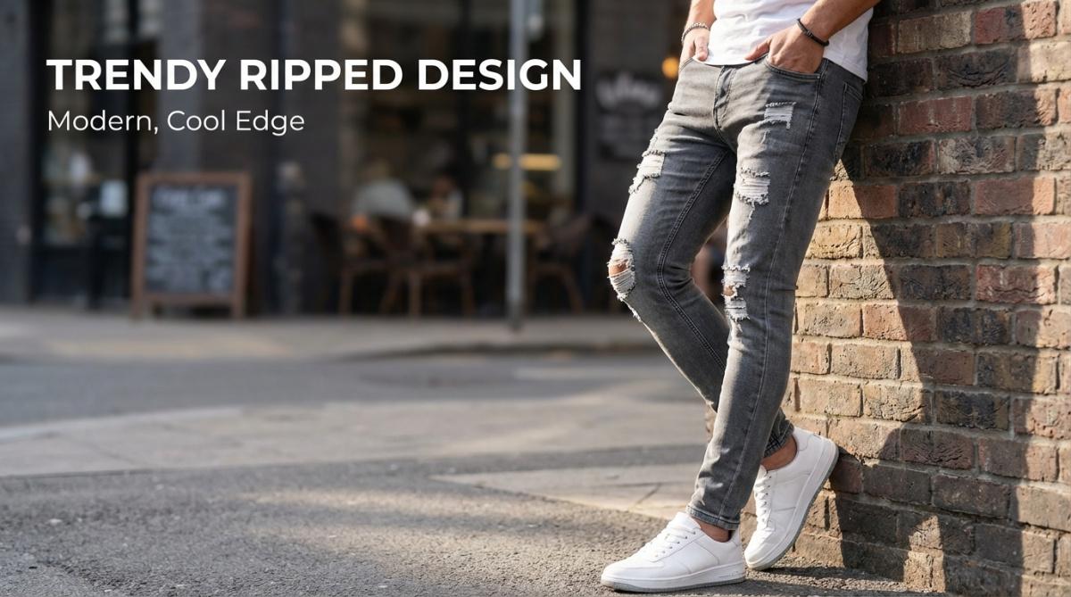 Men’S Casual Slim-Fit Denim For Streetwear Fans Suitable For Daily Wear And City Use Medium Elasticity Medium Weight Soft And Comfortable With A Distressed Look Men’S Solid-Color Multicolor High Street Low Rise jeans