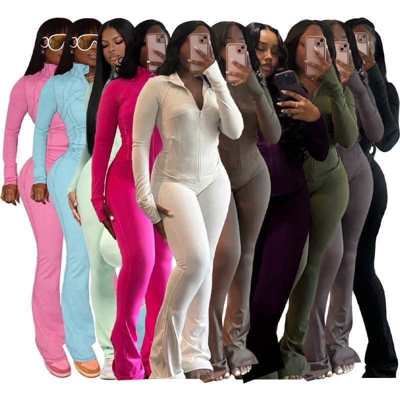 Women’s 2-Piece Lounge Set – Cozy Zip-Up Crop Jacket & Flare Pants Tracksuit|                     Stretchy Workout Outfit Home, Gym & Streetwear