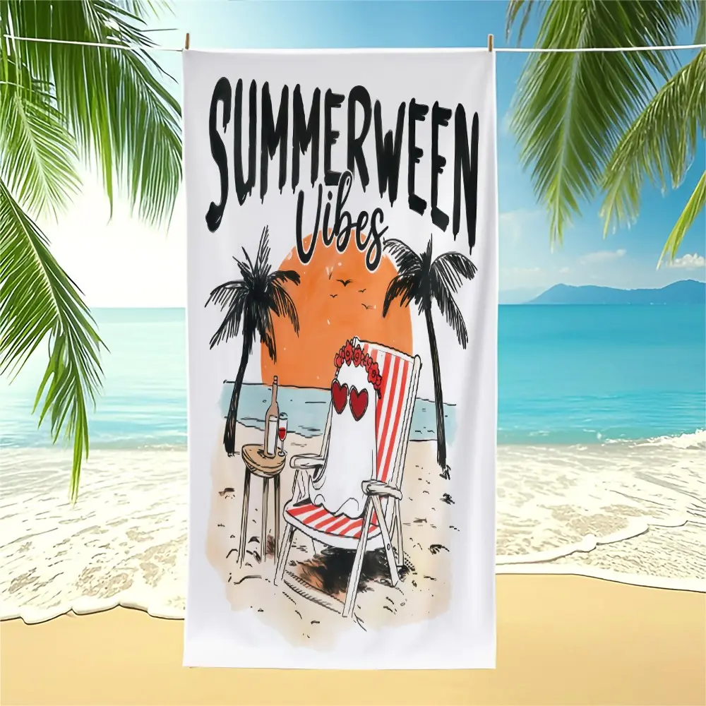 Vintage Ghost Sunglasses Beach Style Beach Towel, Playful Unique Trendy Print, Microfiber Highly Absorbent Sand-free Machine Washable, Lightweight Easy Fold & Store, Versatile Portable Travel Towels For Men's Summer Surfing Gym Camping