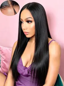 Long Straight Human Hair Pre-Cut 5*5 Glueless Wig, Pre-Plucked Middle Part Natural Looking Beginner Friendly Wigs Easy Wear Wig 20-28 Inch