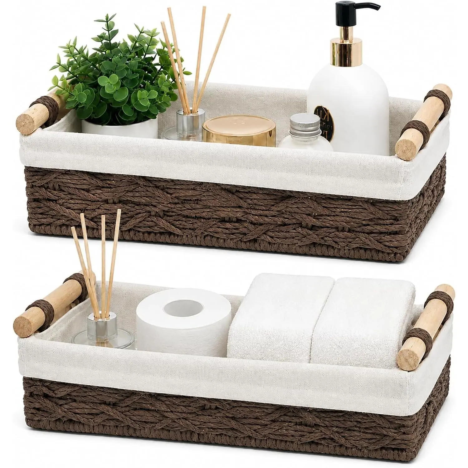 Bathroom Storage Basket Organizer Wicker Baskets for Organizing Closet Kitchen Makeup Basket Storage Bins for Countertop,Under shelf,Toilet Rope Paper Baskets for Toilet  Top,Large Small Basket