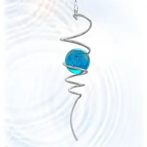 Wind Spinner Spiral Tail with Blue Glass Orb| Creates Captivating Visual Illusion in Spinning, 13In Wind Spinners Stabilizer| Hanging Rotating Art Outdoor Garden Decor & GiftWind Spinner Mandala 3D