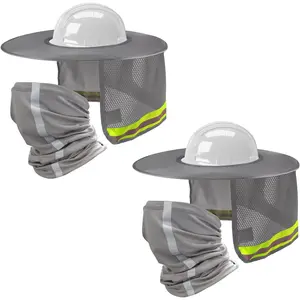 Upgraded 4Pcs Full Brim Mesh Sun Shield + Neck Gaiter Face Mask with Reflective Strip, Breathable Ice Silk Fabric for Outdoor Work, Gardening, Cycling, Travel, UV Block, Cool Fit for Hot Weather