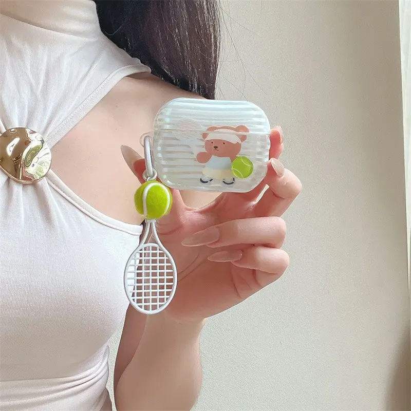 Decorative Little Bear Tennis | Tennis racket pendant | Twisted edge headphone cover | Best friend gift | Suitable for AirPods 1 2 3 4 Pro Pro2 Pro3