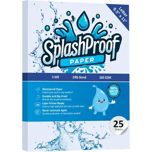 Printer Paper - 8.5" x 11", Letter 5 Mil Waterproof Paper, Laser Printer & Copy Machine Compatible (25 Sheets)