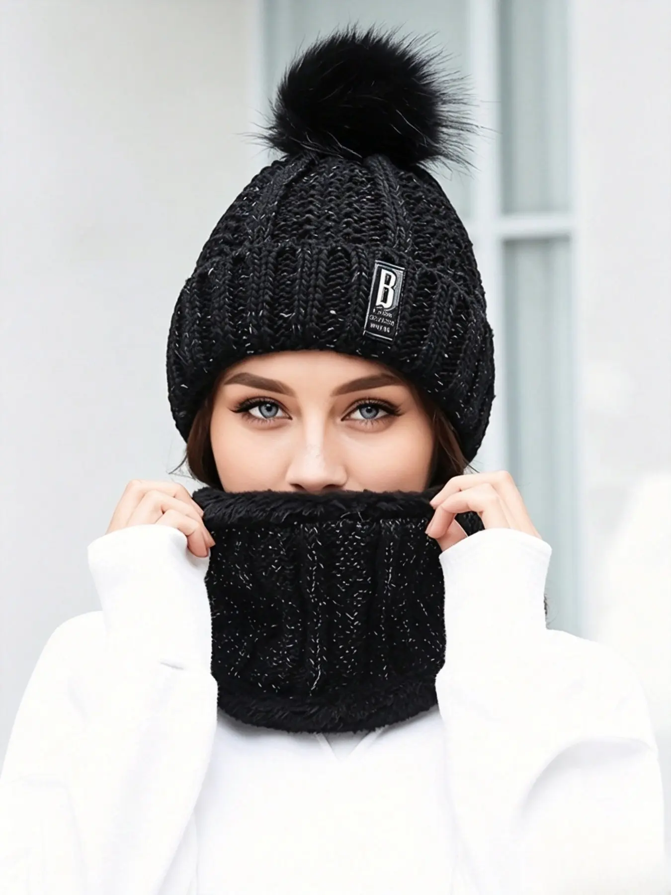 Women's Thick Plush Scarf and Hat Set, Windproof Warm Knit Cap, Cycling Winter Accessories, Christmas Gift, Cozy Holiday