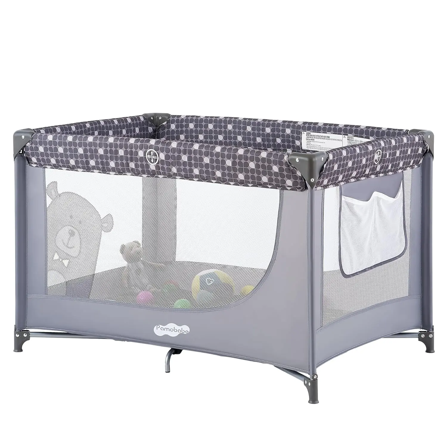 Unisex Gray Pack and Play Portable Baby Crib - Foldable Mesh Playard with Mattress Pad, Side Pocket, Lightweight Travel Playpen for Infants, Indoor-Outdoor Safe Activity Center