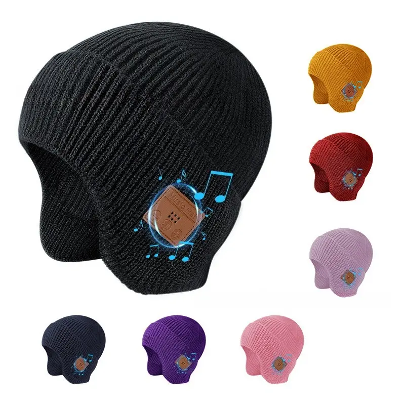 Bluetooth 5.3 Beanie Hat with LED Lights, Unisex Wool Knit Winter Cap with Hidden Speakers & Mic for Music and Hands-Free Calls, Hidden Audio