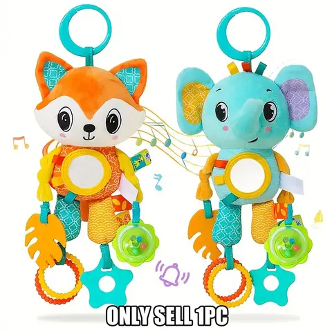 Cute Animal Design Soft Sensory Animal Wind Chime Toy, 1 Count Cute Rattle Hanging Stroller and Car Seat Toy, Ideal Birthday Gift, Sensory Rattles
