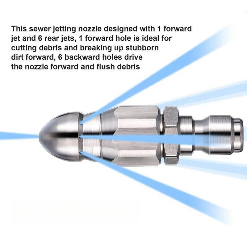 Stainless Steel Pressure Washer Drain Jetter Hose Nozzle Tools with 1/4" Quick Connector,65000 PSI Sewer Jetter Nozzle,Sewer Cleaning Tool High-pressure Nozzle,Cleaning Accessories.