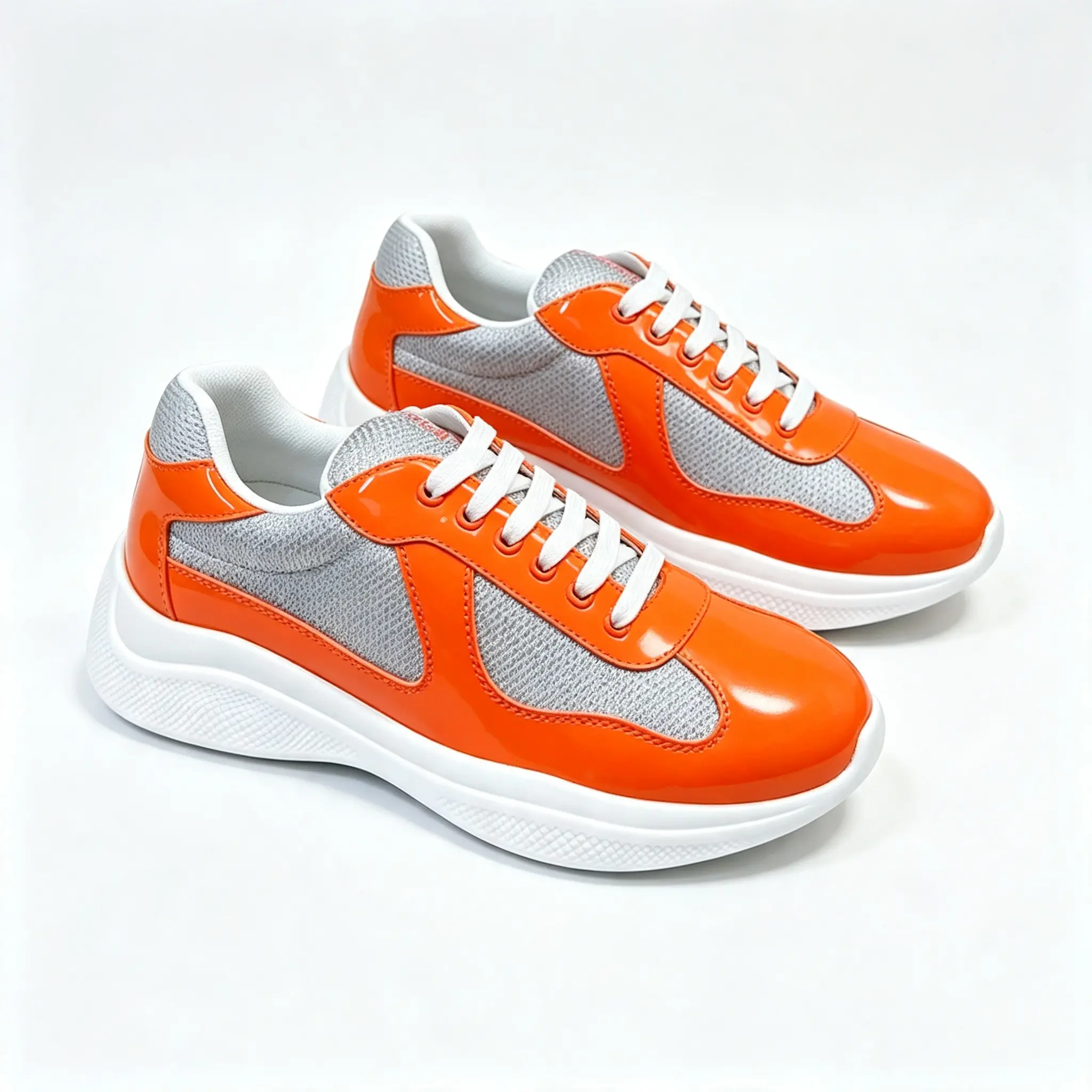 Unisex Orange-Gray Color Block Mesh Fabric Casual Runners, Thick-Soled Height-Boost Lace-Up Fit Shoes, Lightweight Breathable Daily Wear Footwear