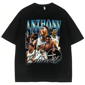 🏀🔥⭐ Anthony Edwards Vintage Graphic T-Shirt, Acid Washed Oversized Basketball Tee, Heavyweight Cotton Streetwear Shirt, Retro Basketball Fan Graphic Tee, Game Day Sports Apparel, Athletic Lifestyle Fashion Top, Unisex Casual Gift For Men & Women