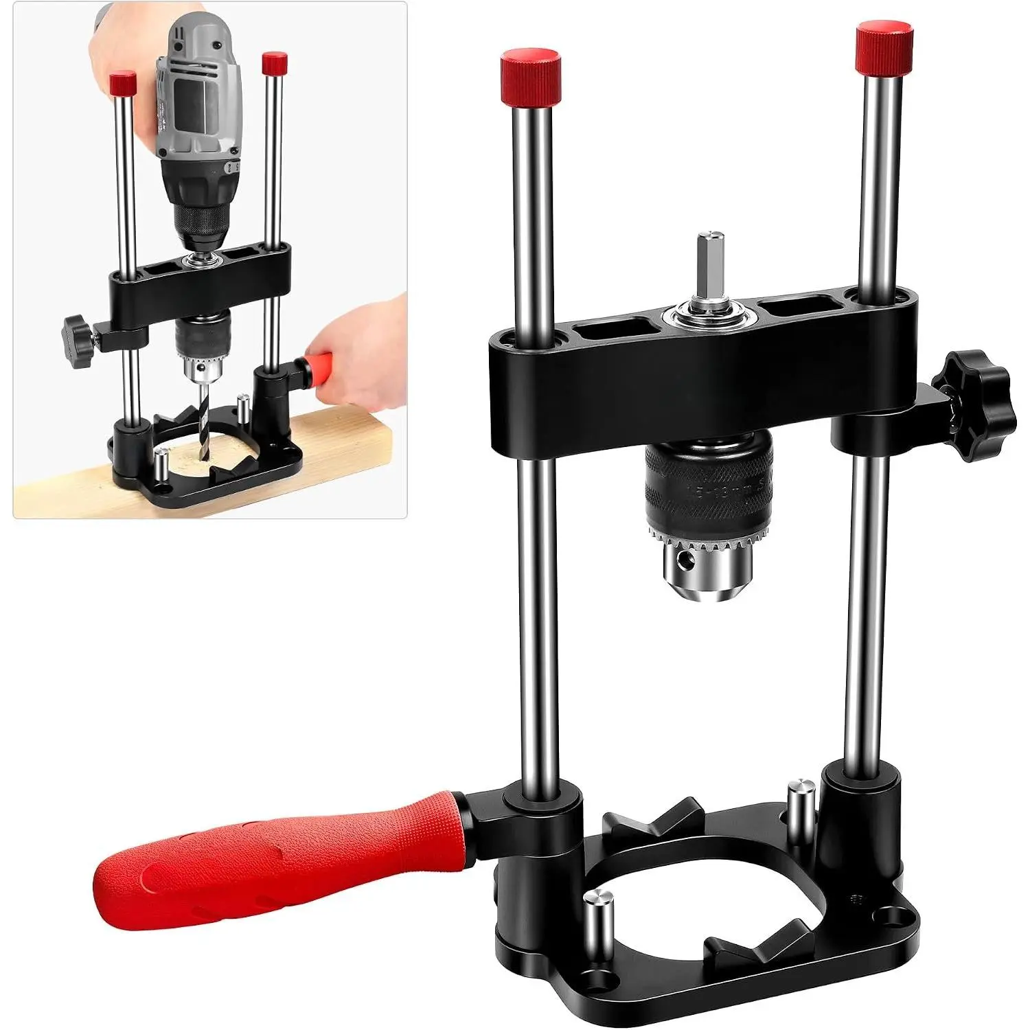 Portable Drill Guide for Straight Holes – Precision Drilling Jig with Chuck Key, Drill Guide Attachment, Portable Drill Press Adapter for Woodworking, WT116A