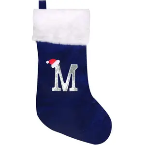 20 Inches Super Soft Plush Monogram Christmas Stockings Xmas Rustic Personalized Embroidered Letter Decoration for Decor