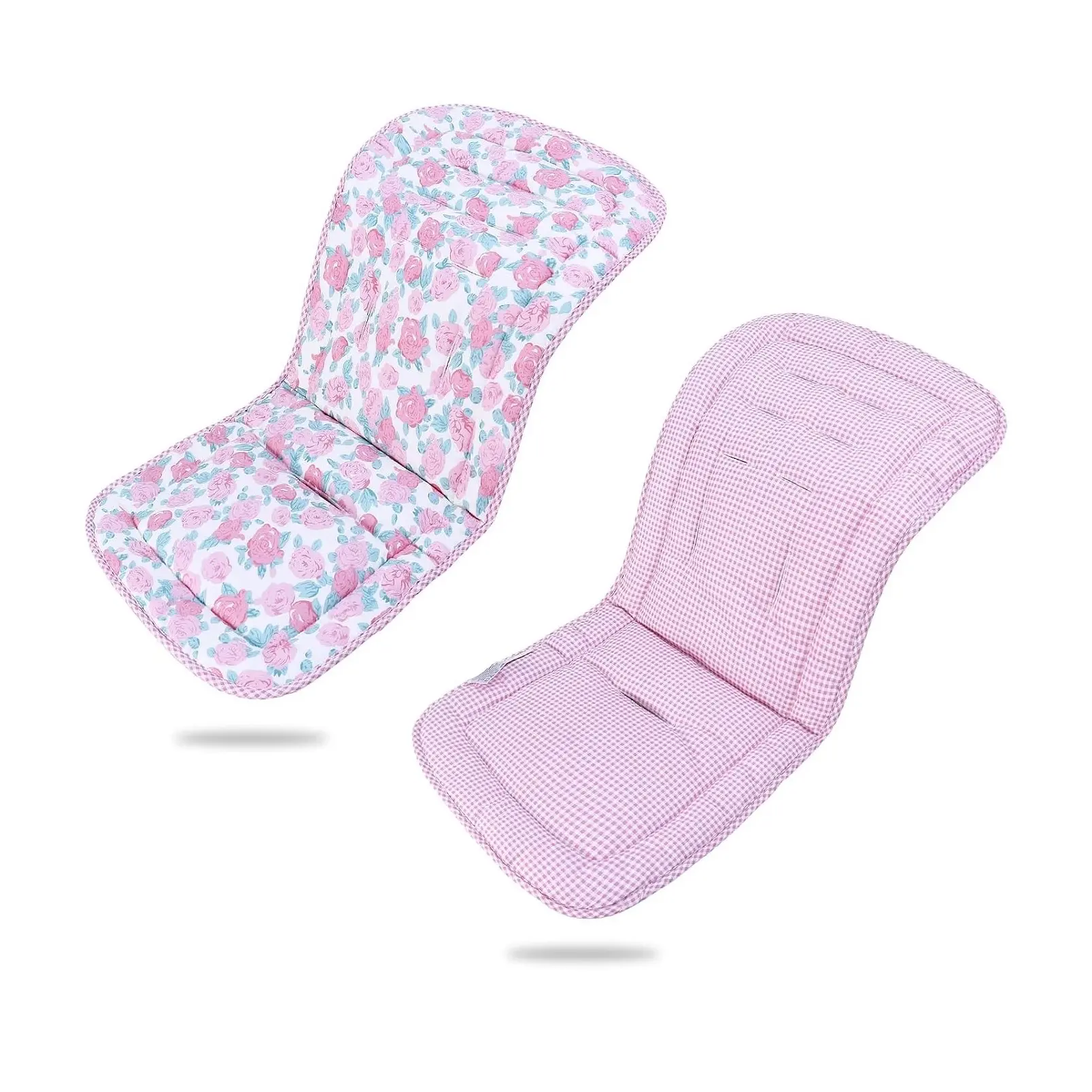Reversible Baby Stroller Cushion & Infant Car Seat Insert - Universal Breathable Soft Newborn Stroller Mat, 100% Cotton Toddler Seat Pad Liner, 34x78cm, 1 Pack (Pink Rose + Pink Plaid)Gift