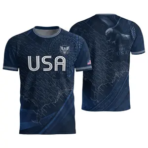 USA Map & Eagle Themed Soccer Shirt, Dark Blue Patriotic Football Top, Great Gift for Football Fans, Versatile Outfit for Match Days & Everyday Style # USASoccerShirt # American Football Top # USAMapEagleThemedTee # Gift Idea For Fans # SoccerShirt