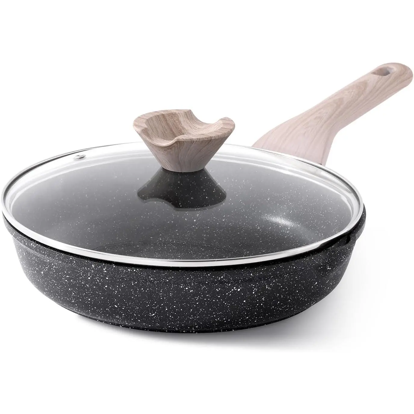 Nonstick Frying Pan Skillet with Lid, 9.5 Inch Granite Egg Omelet Pan, Healthy and Non Toxic, Induction Compatible, PFOA Free