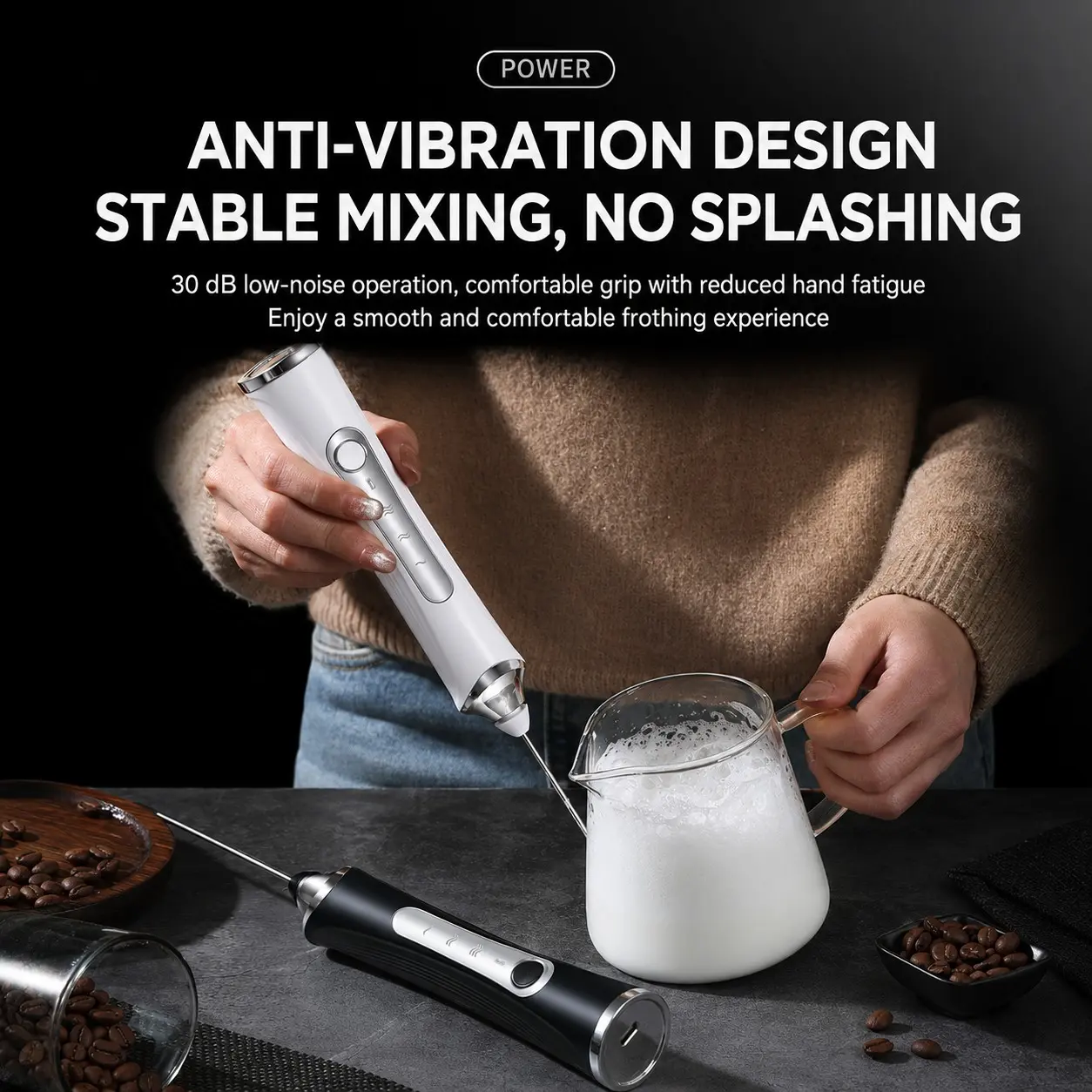 Rechargeable Milk Frother Hanheld, Whisk Head Electric Coffee Frother, Portable Hand Frother Wand, Drink Mixer for Matcha Lattes Cappuccino, Kitchen Gifts