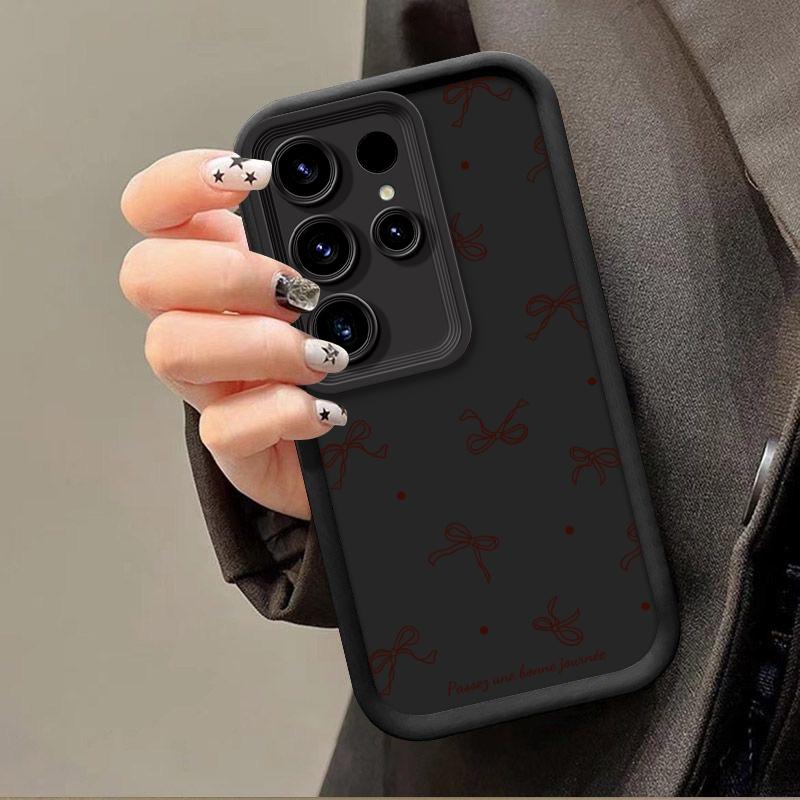 Fashionable Full-Coverage Bowknot Phone Case, Compatible with Samsung Galaxy S24, S22+, , S25, S23+ Plus  Artistic Matte Texture Design, with Lens Protection, Shockproof Soft Edges, Compatible with iphone 11 12 13 14 15 16 17 air plus pro max