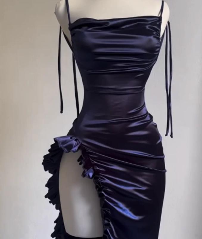 2024 Europe & US Explosive New Cross-Border Dress Summer Y2K Sexy Halter Sleeveless Spaghetti Strap Dark Blue Beige Minimalist Formal Workwear Aesthetic Love Poly Style Womenswear Girl