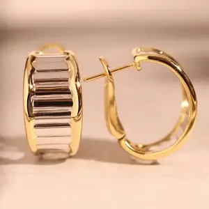 Women's 2-Tone Color Block Twill Earring Set, Trendy Wide Twisted Daily Fashion Jewelry, Versatile Casual-Party Accessories (Approximately 6.5g, 11.3g)
