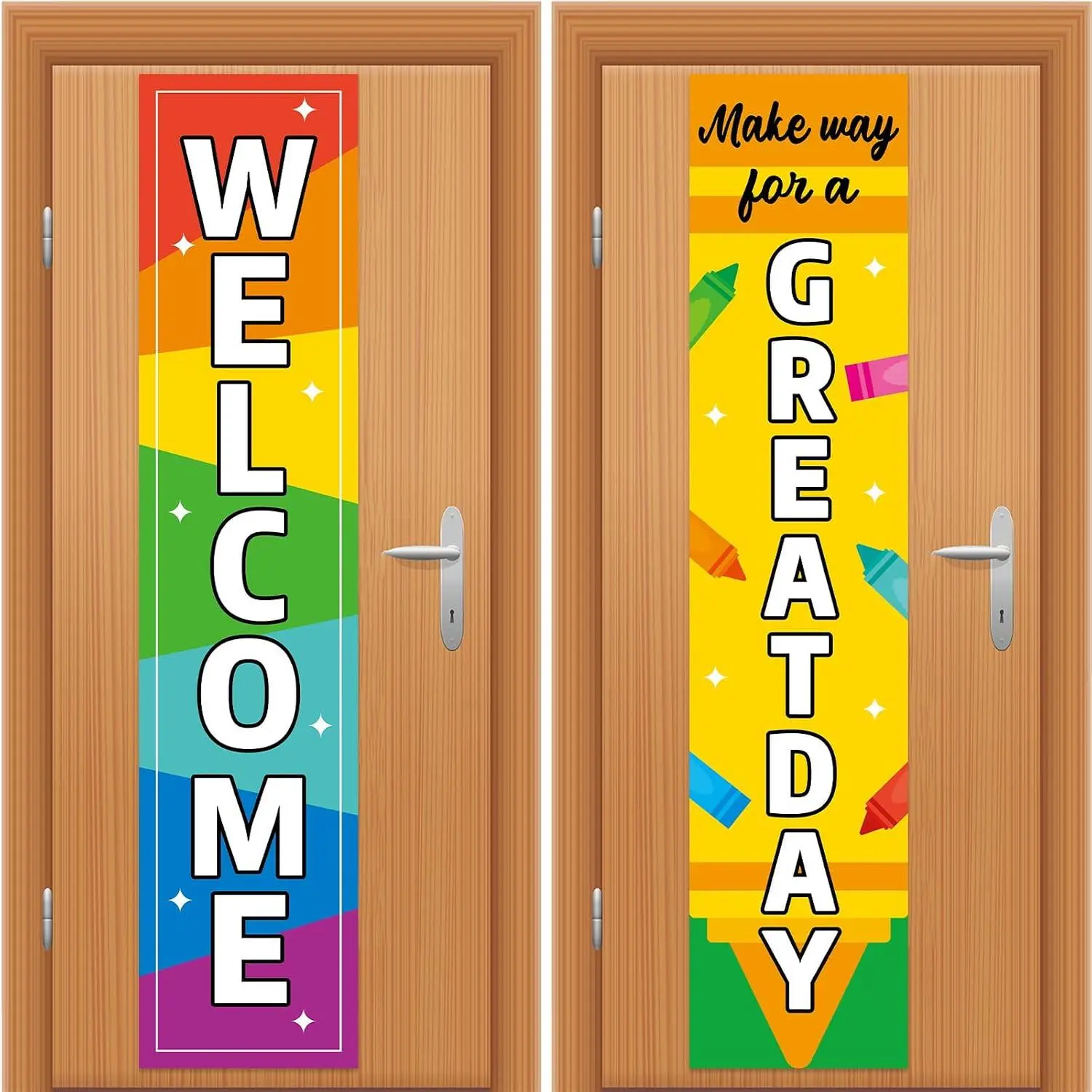 2 count Welcome Crayon Classroom Door Window Cover Colorful Door Curtain Blackout Lockdown Shades Glass Window Covering Darkening Blackout Roller Shades for  Teacher Office Room Decor 36 x 8 Inch