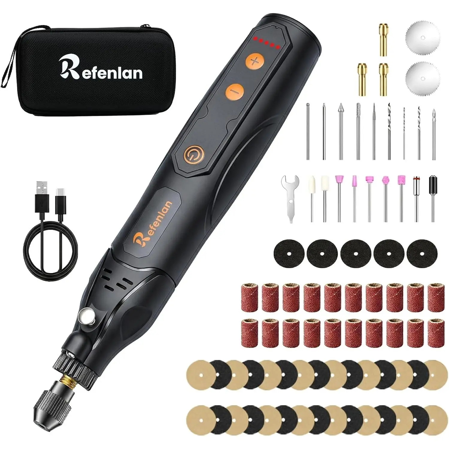 Mini Tool, 5 Variable Speed 23000RPM, 2000mAh Battery, Type-C Charging, 4V Tool Kit with 79Pcs Accessories for Carving, Sanding, Drilling, Grinding (Black).