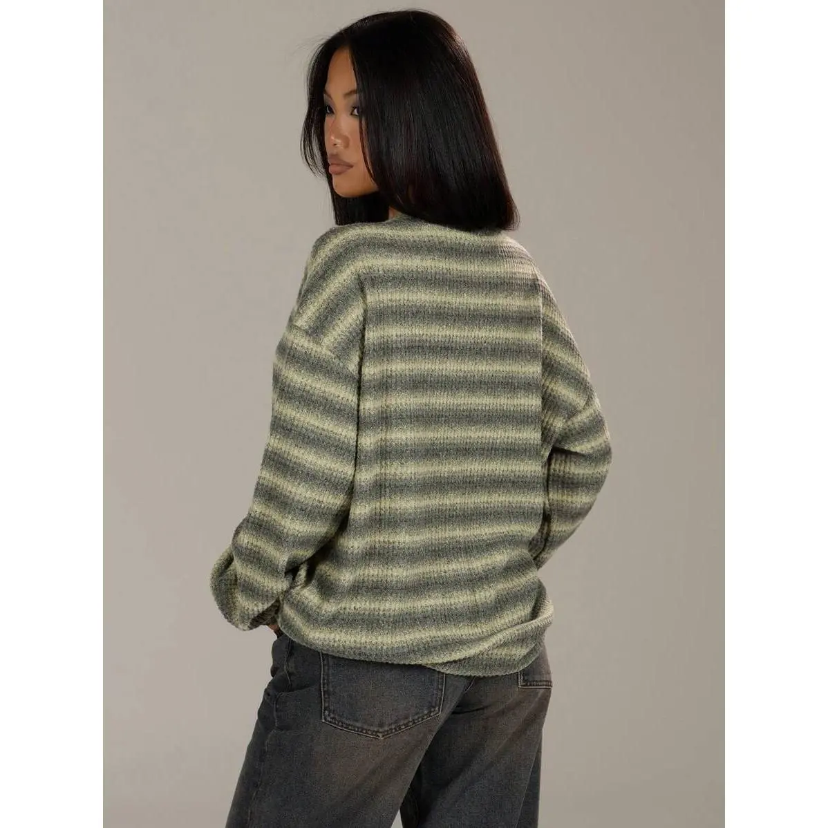 loose,baba,aknitwear,knit,fabric,,drop,shoulder,cardigan,Women's,Long,Sleeve,Tie,Back,MUSERA Oversized Crew Neck Striped Jumper Spring Casual Y2k 90's Stripe Oversized Airport Winter Everyday Work Chic Sweater Summer Spring