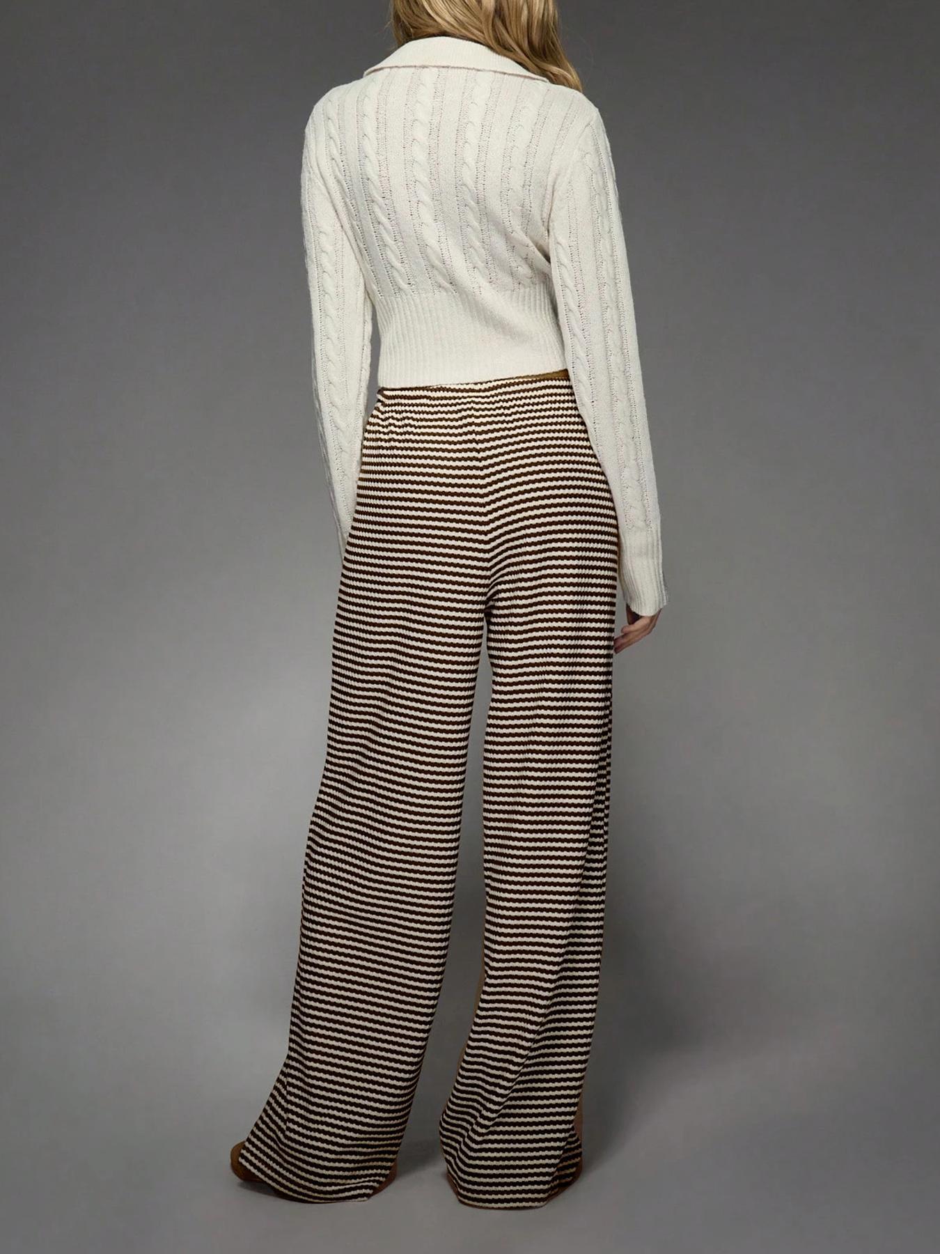 Striped Drawstring Knit Casual Wide Leg Pants, Comfortable Relaxed Fit Trousers for Everyday Wear, Perfect for Leisure Activities