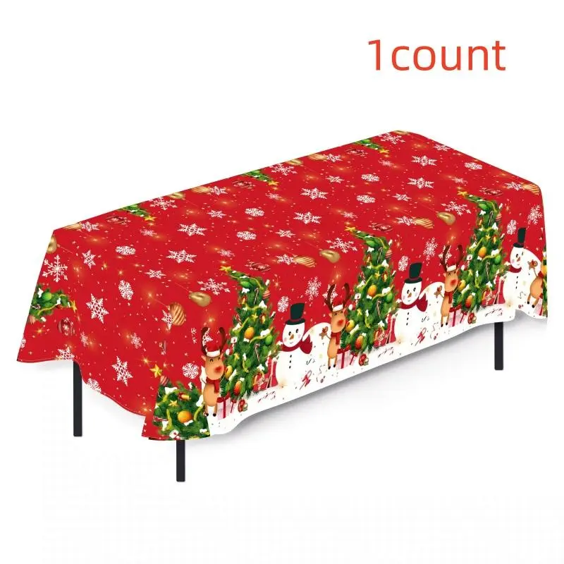 Disposable Tablecloth, 1 Count Snowman & Christmas Reindeer Pattern Table Cover, Holiday Party Decoration Supplies for Home Kitchen Dining Room