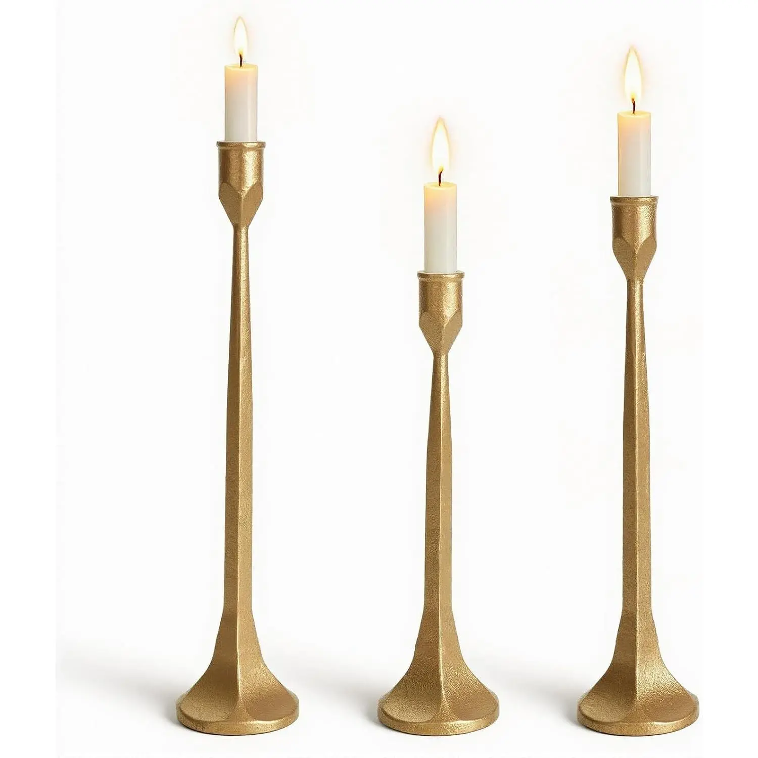 Vintage Gold Taper Candle Holders Set of 3, Cast Iron Brass Candlestick for Home Dining Table Wedding Party Decoration