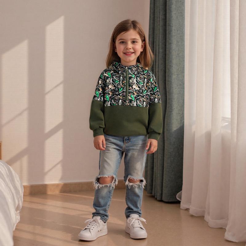 Infant Toddler Baby Girl Boy Camo Hoodie Outfit Half Zipper Long Sleeve Hooded Sweatshirt Casual Pullover Little Kids Hunting Clothes
