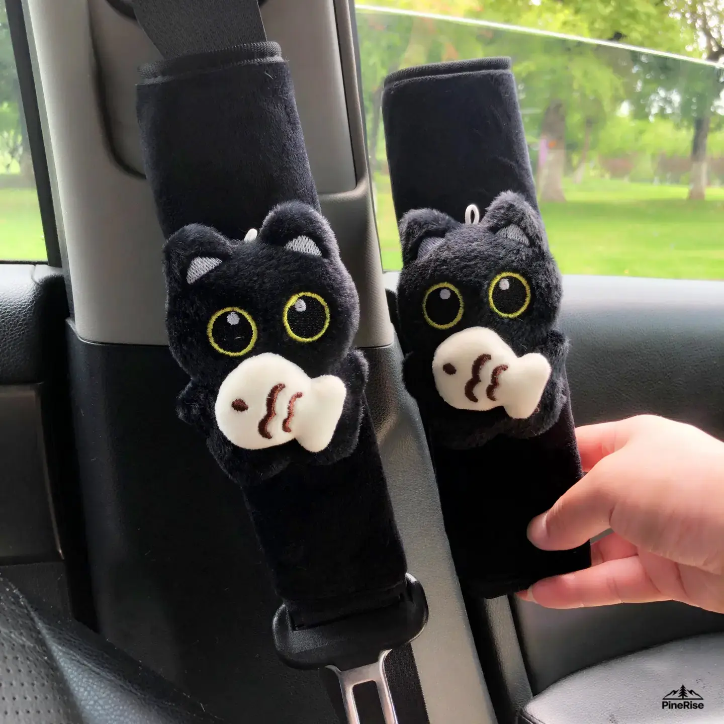 Black Cat Plush Seat Belt Shoulder Pad Universal Anti Chafe Neck Protective Cover Soft Kawaii Decor Cushion For Car Travel Driving Outdoor Vehicle Interior Accessory