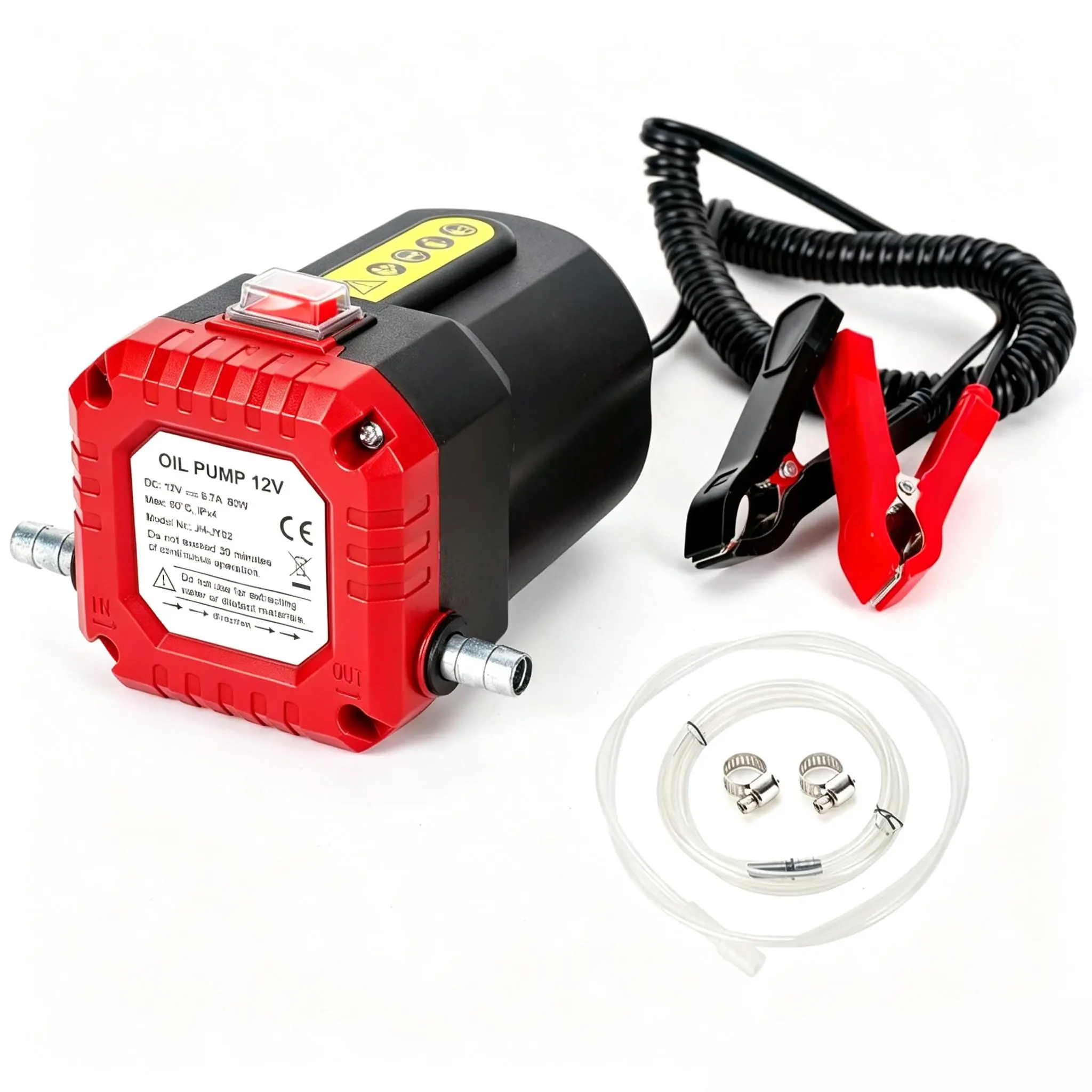 GJANSH 12V 80W Oil Extractor Pump, Oil Removal Transfer Suction Pump for Fluid Change, Scavenge Pump with Tubes Kit, Compatible with Truck RV Boat Marine (Red)