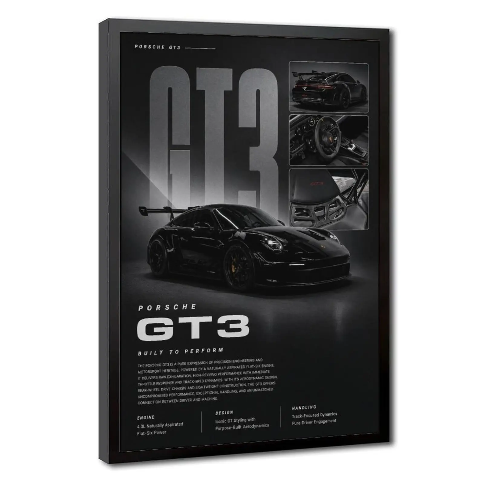 GT3 Built To Perform Spec Infographic Canvas Wall Art Print, Automotive Sports Car Poster for Living Room Garage Office Car Lover Bedroom Wall Hanging Decor